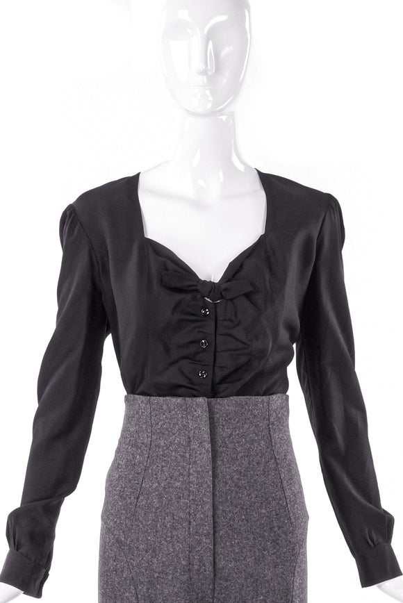 Yves Saint Laurent Black Ruffle Tie Sweetheart Neckline Top - BOUTIQUE PURCHASE PRICE