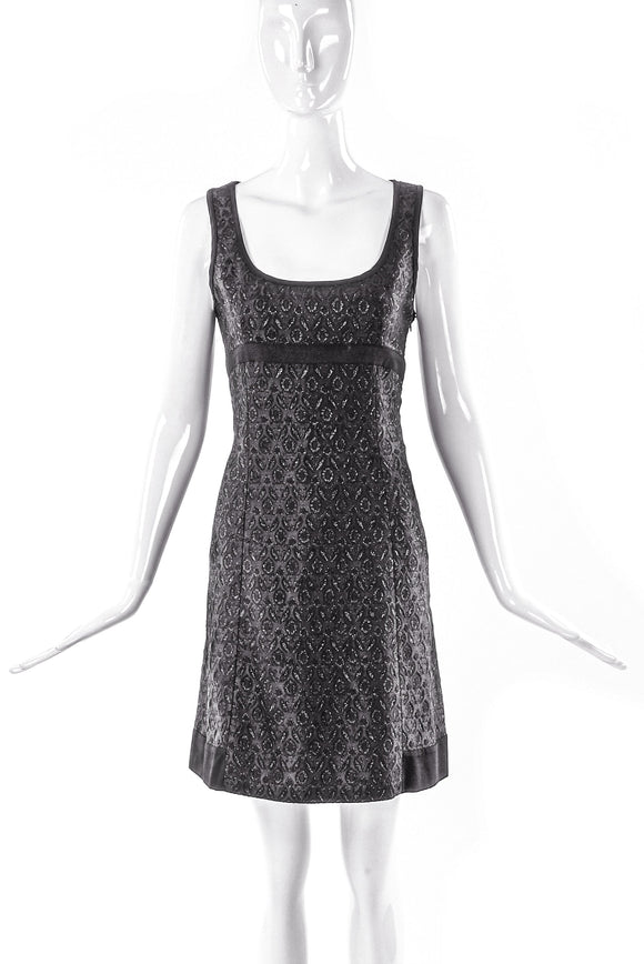 Miu Miu Black Shine Brocade Mini Shift Dress - BOUTIQUE PURCHASE PRICE