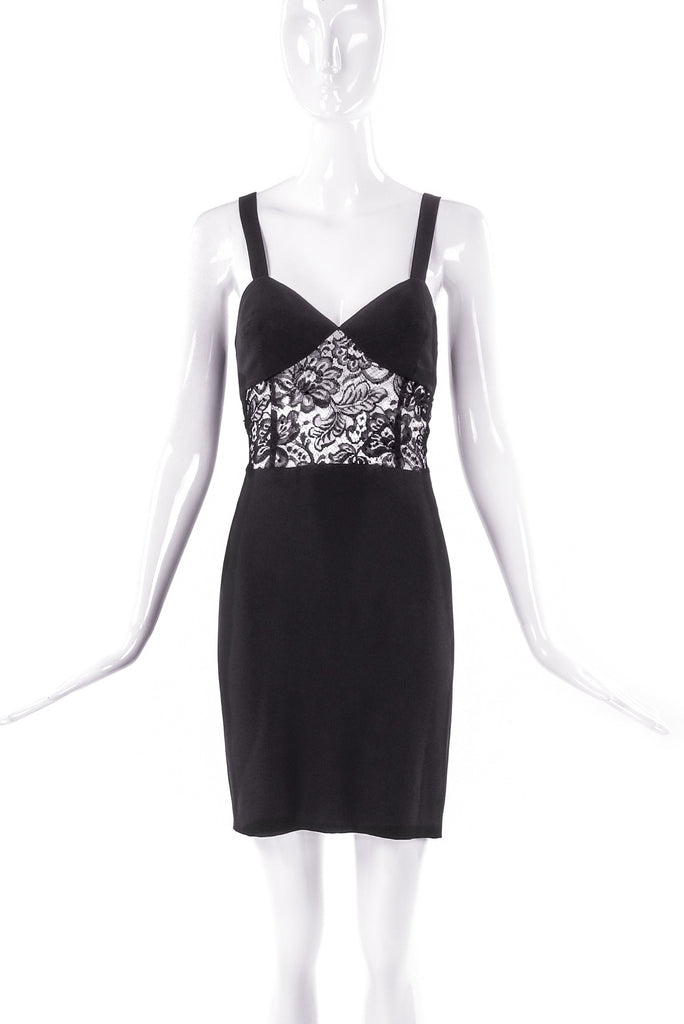 Sonia Rykiel Black Silk Negligee Dress with Lace Insert