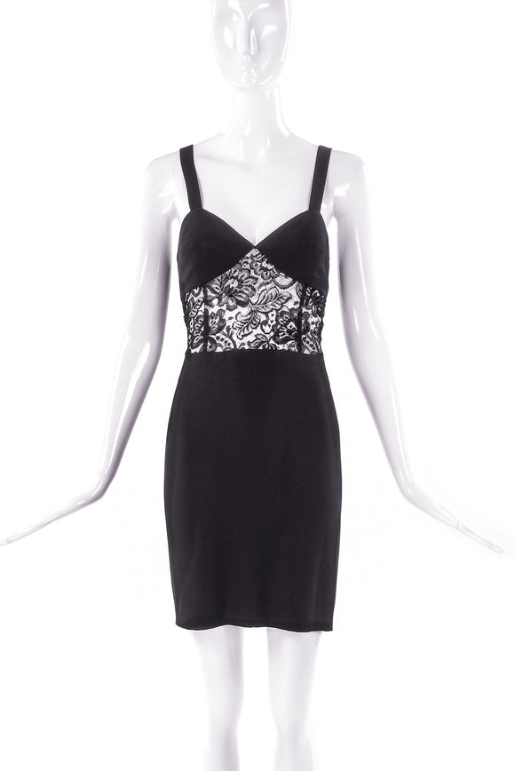 Sonia Rykiel Black Silk Negligee Dress with Lace Insert