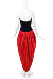 Vicky Tiel Black Velvet Bodice and Red Satin Tulip Gown Dress