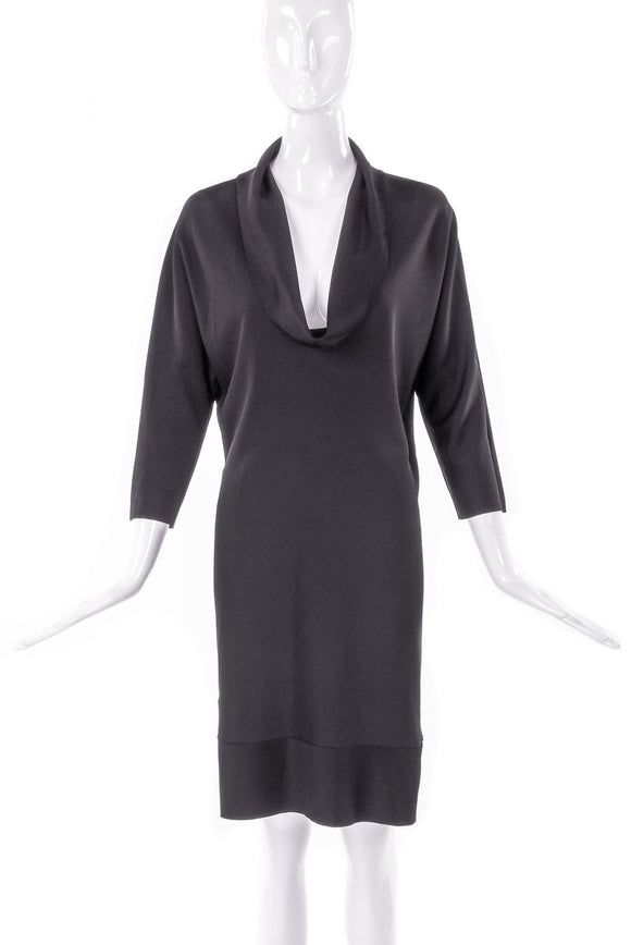Balenciaga by Nicolas Ghesquiere Black Neoprene Scuba Collection Cowl Neck Shift Dress - BOUTIQUE PURCHASE PRICE