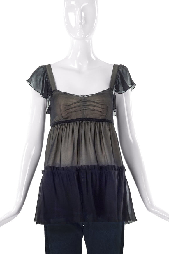 D&G by Dolce & Gabbana Black Chiffon Baby Doll Top - BOUTIQUE PURCHASE PRICE