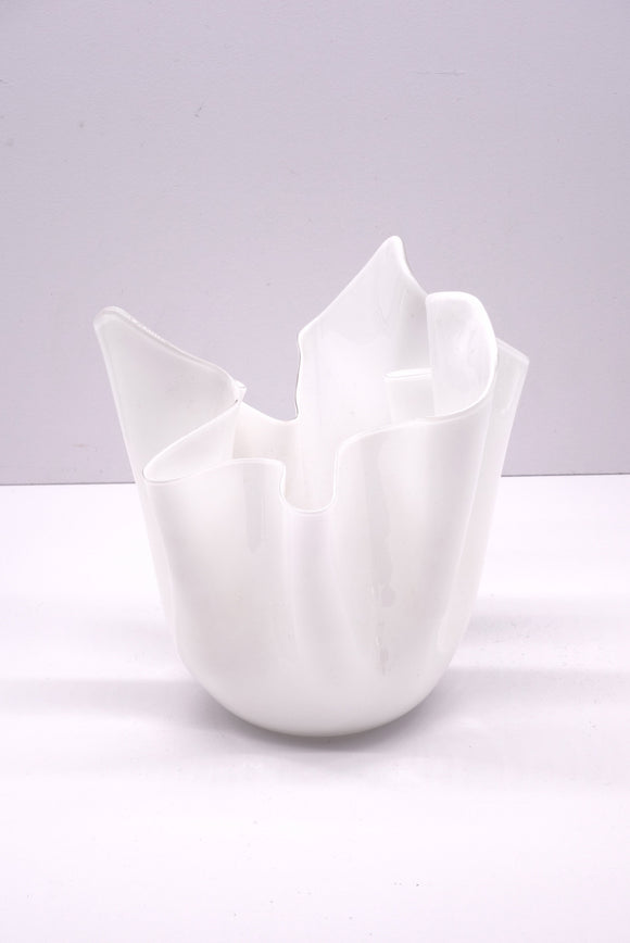 Venini - Fazzoletto Vase by Fulvio Bianconi - White on White - Murano Glass
