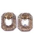 Vintage Gold Ruby Red Huge Square Costume Clip-On Earring