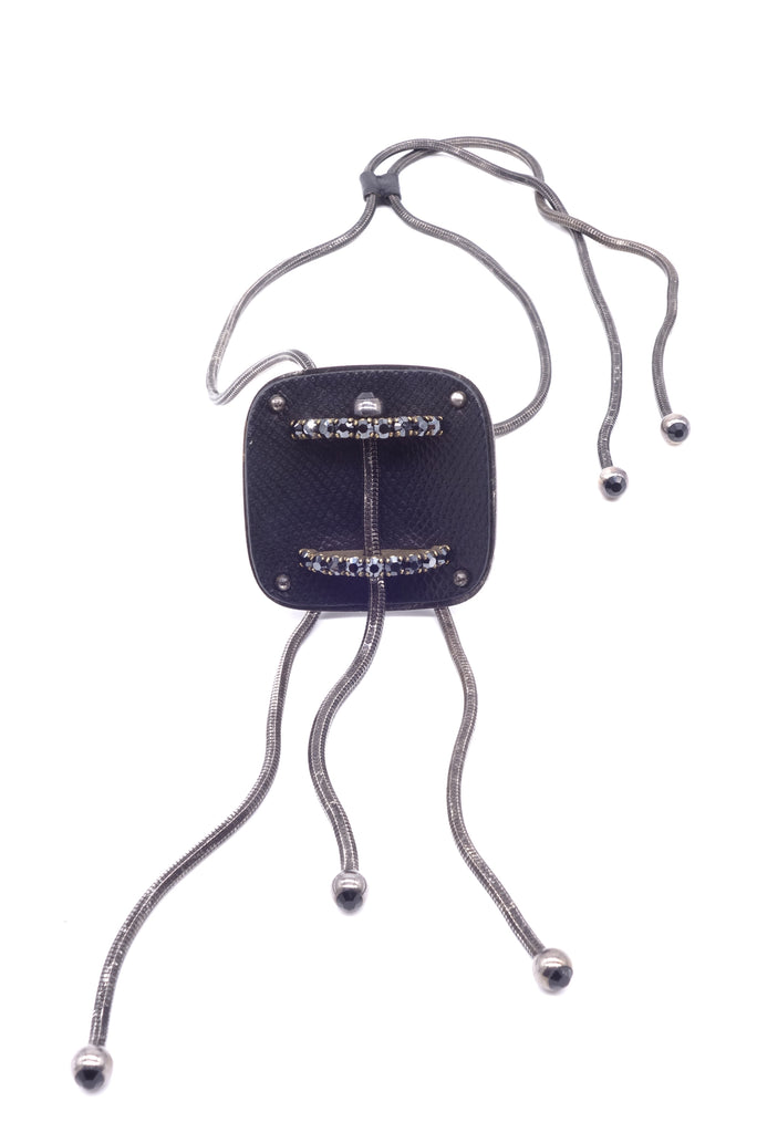 Lanvin Lizard Skin and Crystal Shield Bolo Necklace - BOUTIQUE PURCHASE PRICE