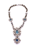 Lanvin Crystal and Sapphire Blue Costume Necklace with Geometric Crystal Pendent