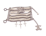 Fausto Puglisi Pearl and Metal Chain Huge Cuff Bracelet with Crosses