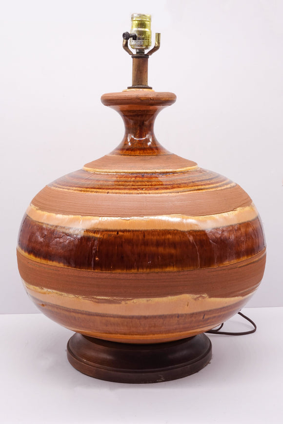 Massive Vintage Earthenware Pottery Lamp with Swirl Glazing