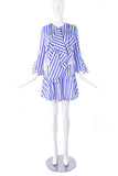 Francesco Scognamiglio Blue and White Cotton Day Dress with Crystal and Pearl Star Details - BOUTIQUE PURCHASE PRICE