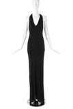 Versus by Gianni Versace Black Bias Cut Gown Dress with Diamond Buckle Low Cut Criss Cross Back 90's