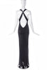 Versus by Gianni Versace Black Bias Cut Gown Dress with Diamond Buckle Low Cut Criss Cross Back 90's