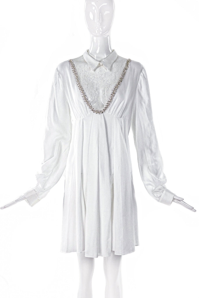 Francesco Scognamiglio White Shirtdress with a Lace Bust and Crystal Details SS2017 - BOUTIQUE PURCHASE PRICE