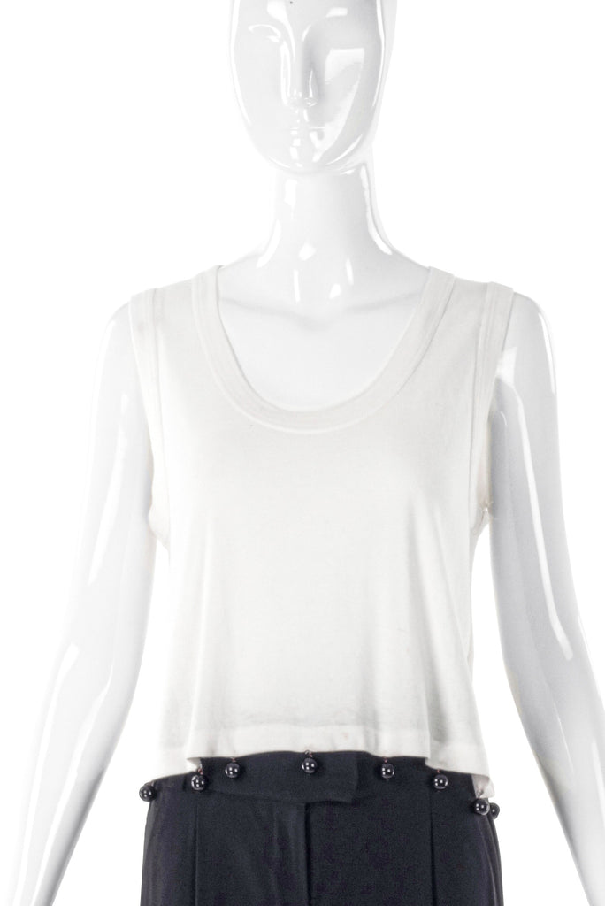 Sonia Rykiel White Cotton Tank Top with Black Glass Beads - BOUTIQUE PURCHASE PRICE