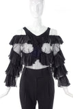 Francesco Scognamiglio Black Chiffon Ruffle Top with Swiss Dot Tulle - BOUTIQUE PURCHASE PRICE