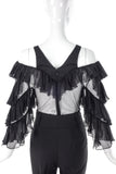 Francesco Scognamiglio Black Chiffon Ruffle Top with Swiss Dot Tulle - BOUTIQUE PURCHASE PRICE