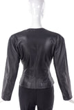 Loewe Vintage Black Leather Jacket with Flower Lace Inlay Embroidery