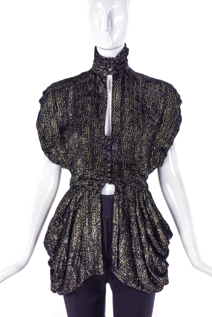 Vicky Tiel Couture Paris Gold Lame Black Turtleneck Peplum Top - BOUTIQUE PURCHASE PRICE
