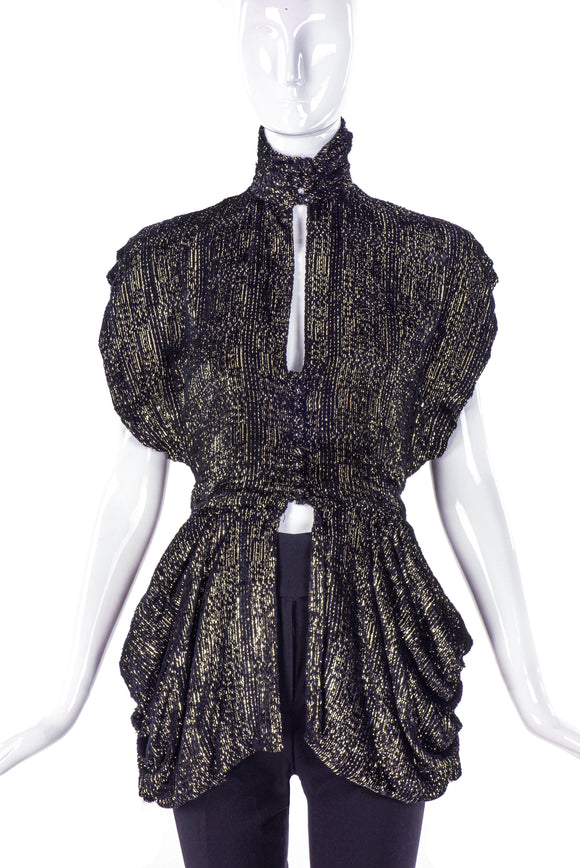 Vicky Tiel Couture Paris Gold Lame Black Turtleneck Peplum Top - BOUTIQUE PURCHASE PRICE