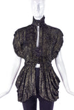 Vicky Tiel Couture Paris Gold Lame Black Turtleneck Peplum Top - BOUTIQUE PURCHASE PRICE