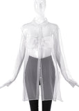 Christopher Kane White Oversized Sheer Button- Up Shirt Blouse with Bow - BOUTIQUE PURCHASE PRICE