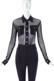 Moschino Vintage 80's Fishnet Gold Button Bodysuit Versace Style