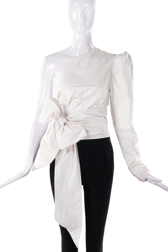 Alexandre Vauthier One Shoulder White Wrap Top with Bow and a Puff Sleeve SS2017 - BOUTIQUE PURCHASE PRICE