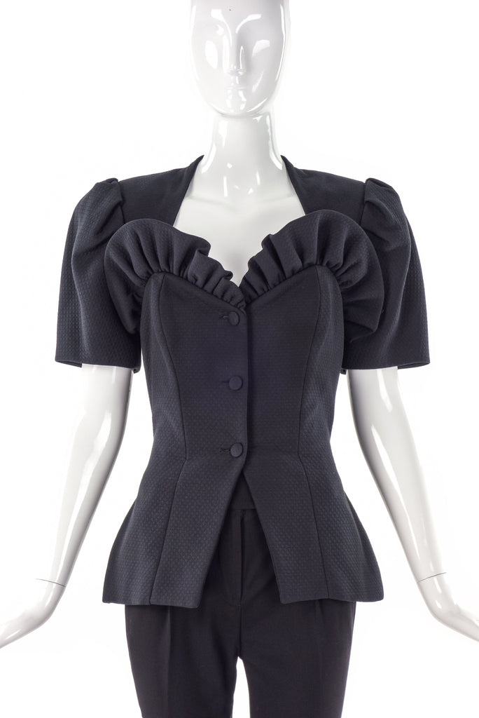 Vicky Tiel Couture Ruffled Heart Neckline Skirt Suit - BOUTIQUE PURCHASE PRICE