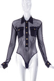 Moschino Vintage 80's Fishnet Gold Button Bodysuit Versace Style