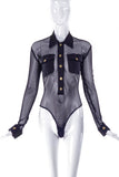 Moschino Vintage 80's Fishnet Gold Button Bodysuit Versace Style