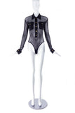Moschino Vintage 80's Fishnet Gold Button Bodysuit Versace Style