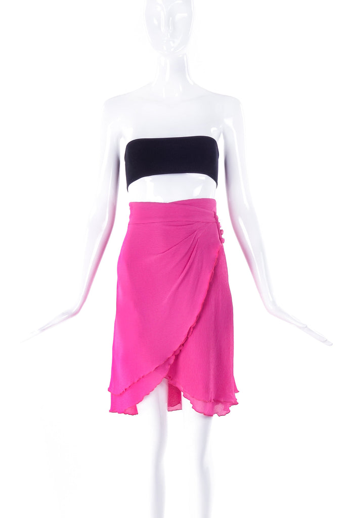 Emanuel Ungaro Silk Crepe Chiffon Bubblegum Pink Wrap Skirt - BOUTIQUE PURCHASE PRICE