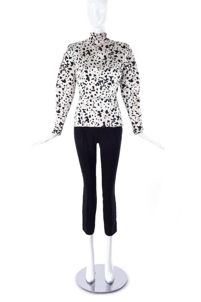 Pauline Trigère Black and White Satin Fitted Blouse - BOUTIQUE PURCHASE PRICE