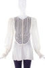Redemption White Silk Tie Up Blouse with Blue Sequins & Beading and Puff Sleeves