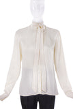Balenciaga Ivory Wrinkle Silk Button-Up Bow Blouse