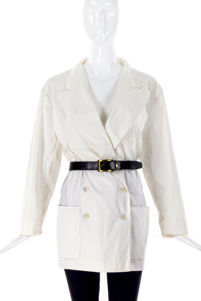 Miu Miu White Big Lapel Cotton Nylon Suit Blazer - BOUTIQUE PURCHASE PRICE