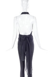 Vintage Black Chiffon Halter Top with Chiffon Waist Bow.