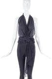 Vintage Black Chiffon Halter Top with Chiffon Waist Bow.