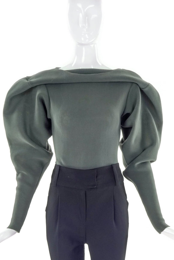 Gaspard Yurkievich Mud Green Neoprene Stretch Military Style Sculptural Top