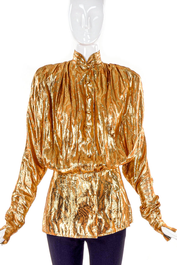 Oleg Cassini Orange Metallic Print Top