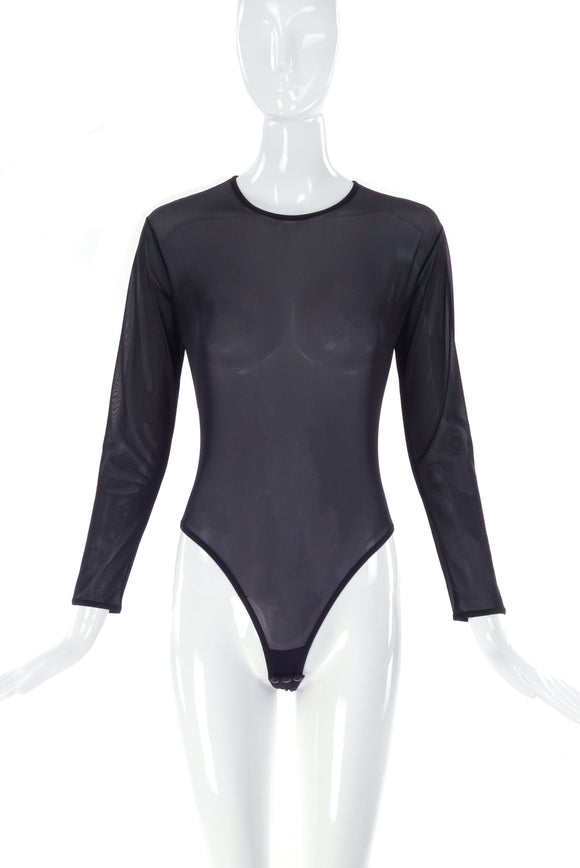 Krizia Black Nylon Long Sleeve Bodysuit