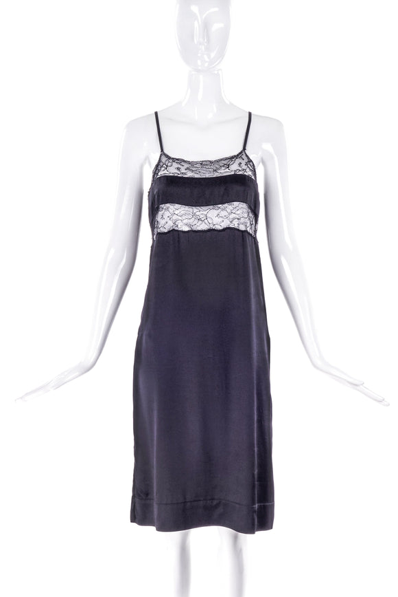 Veronique Branquinho Black Satin Lace Slip Dress