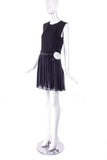 Bill Blass Black "Chanel" Style Chiffon Pleated Dress with White Silk Flower