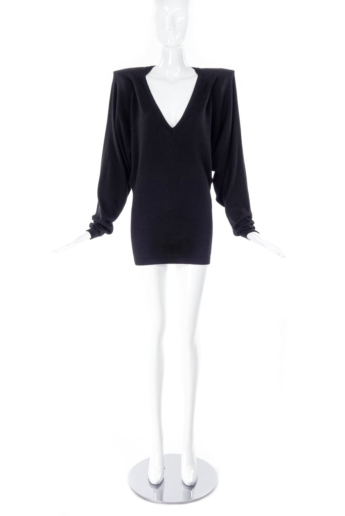 Maison Martin Margiela Pointed Shoulder Black V Neck Sweater Dress