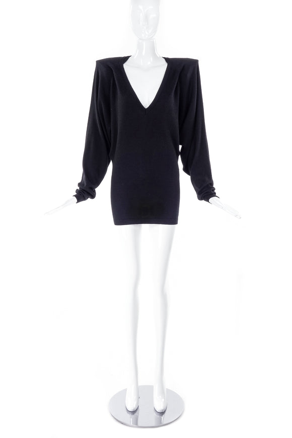 Maison Martin Margiela Pointed Shoulder Black V Neck Sweater Dress