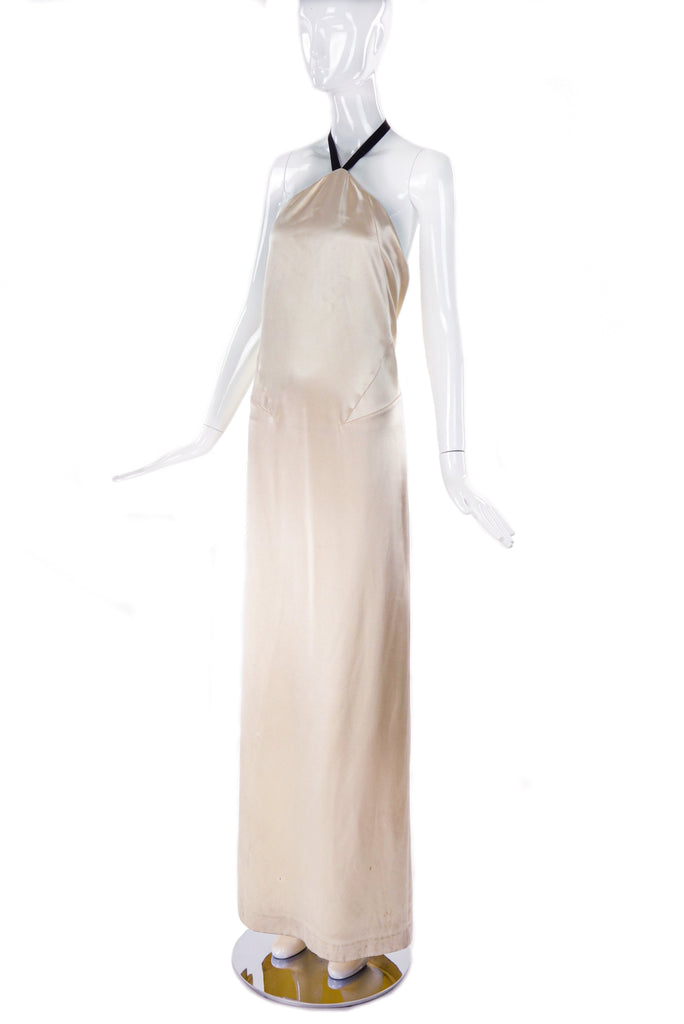 Margiela Ivory Satin Low Back Dress Gown with Halter Ribbon Tie