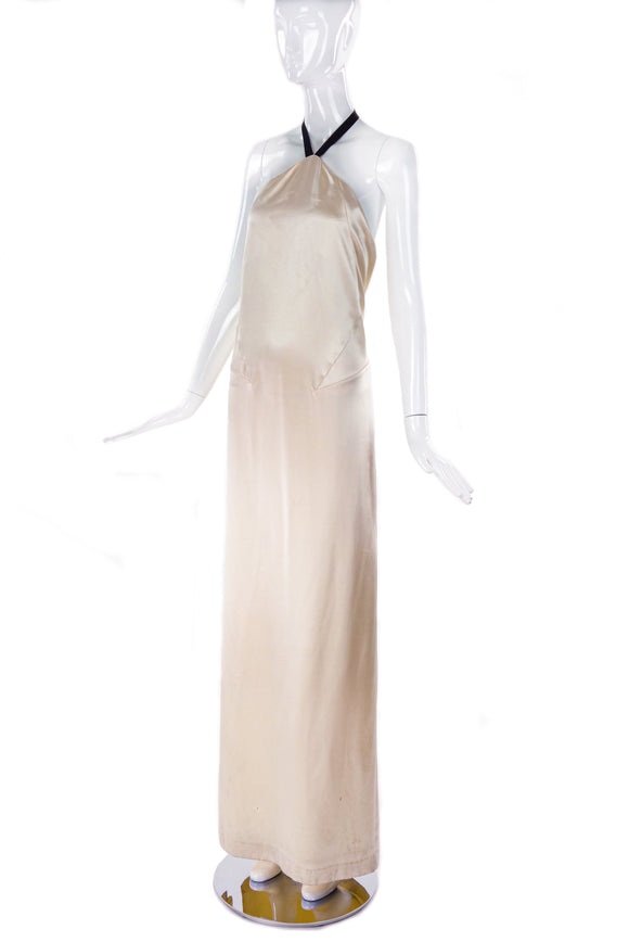 Margiela Ivory Satin Low Back Dress Gown with Halter Ribbon Tie