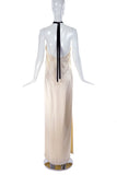 Margiela Ivory Satin Low Back Dress Gown with Halter Ribbon Tie