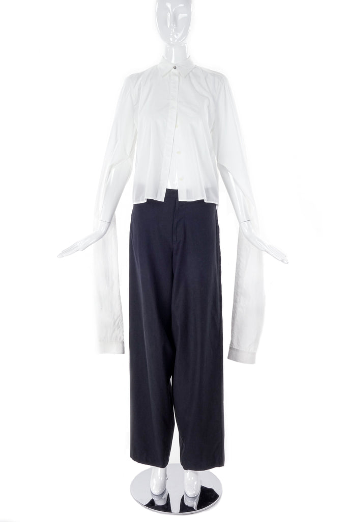 MM6 Margiela White Cotton Button Up Shirt with Elongated Sleeve