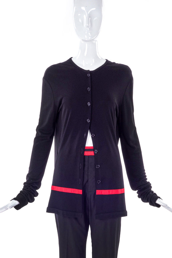 Helmut Lang Black Cardigan with the Red Stripe SS1997